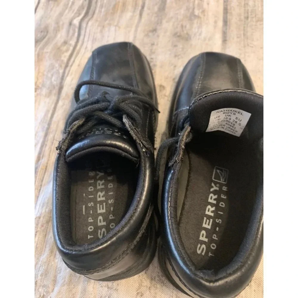 Boys black‎ sperry size 11 M Nathaniel In good condition leather uppers made in